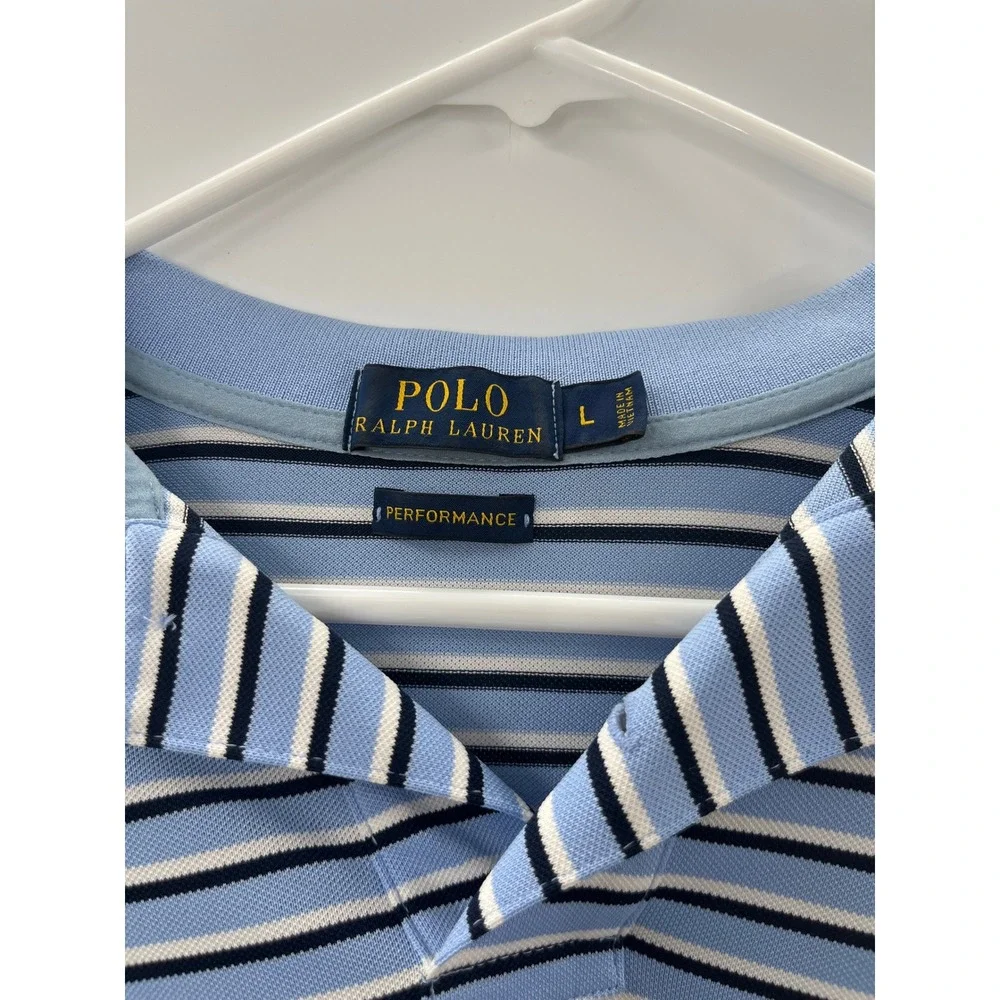 Polo Ralph‎ Lauren Mens Performance Stripe Polo Shirt Light Blue Yellow Pony L